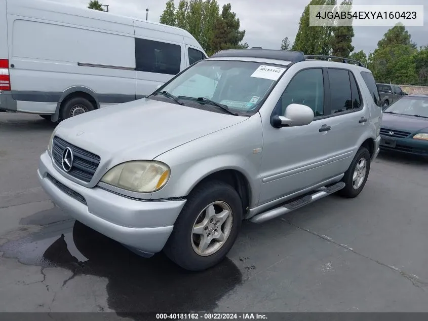 2000 Mercedes-Benz Ml 320 VIN: 4JGAB54EXYA160423 Lot: 40181162