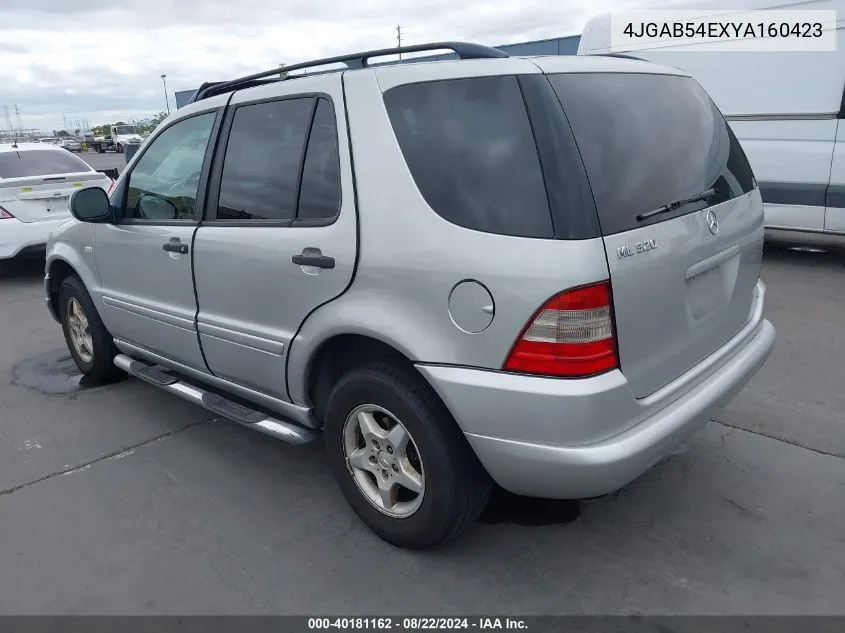 2000 Mercedes-Benz Ml 320 VIN: 4JGAB54EXYA160423 Lot: 40181162