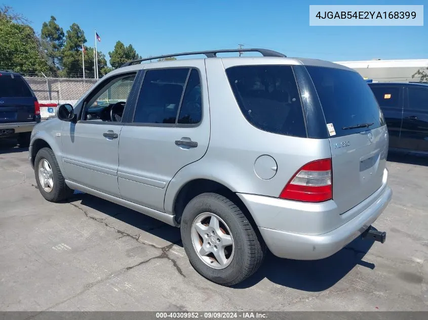 2000 Mercedes-Benz Ml 320 VIN: 4JGAB54E2YA168399 Lot: 40309952