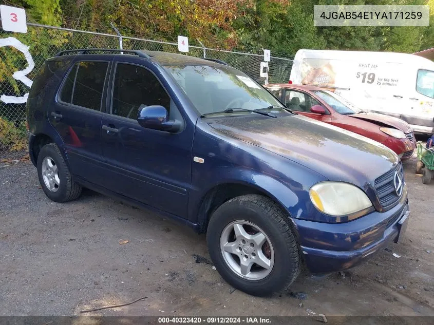 2000 Mercedes-Benz Ml 320 320 VIN: 4JGAB54E1YA171259 Lot: 40323420