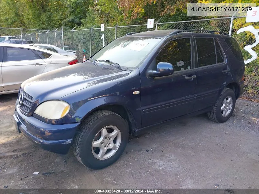 2000 Mercedes-Benz Ml 320 320 VIN: 4JGAB54E1YA171259 Lot: 40323420