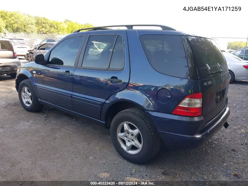 2000 Mercedes-Benz Ml 320 320 VIN: 4JGAB54E1YA171259 Lot: 40323420