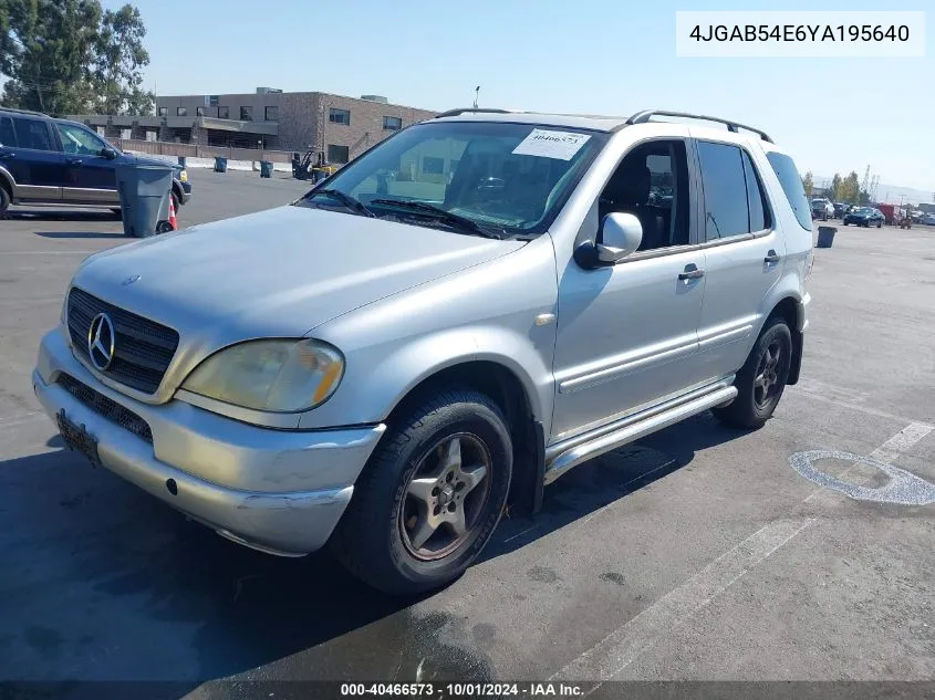 2000 Mercedes-Benz Ml 320 VIN: 4JGAB54E6YA195640 Lot: 40466573