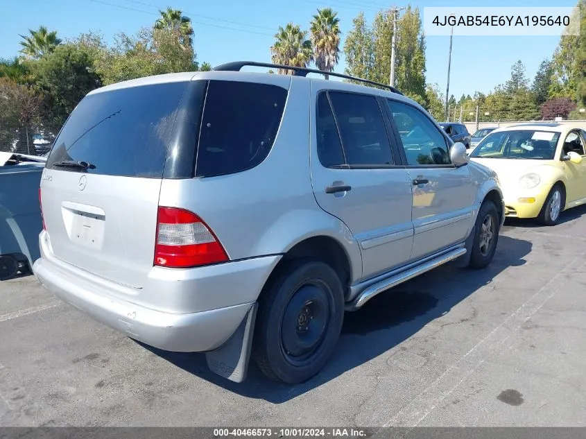 2000 Mercedes-Benz Ml 320 VIN: 4JGAB54E6YA195640 Lot: 40466573