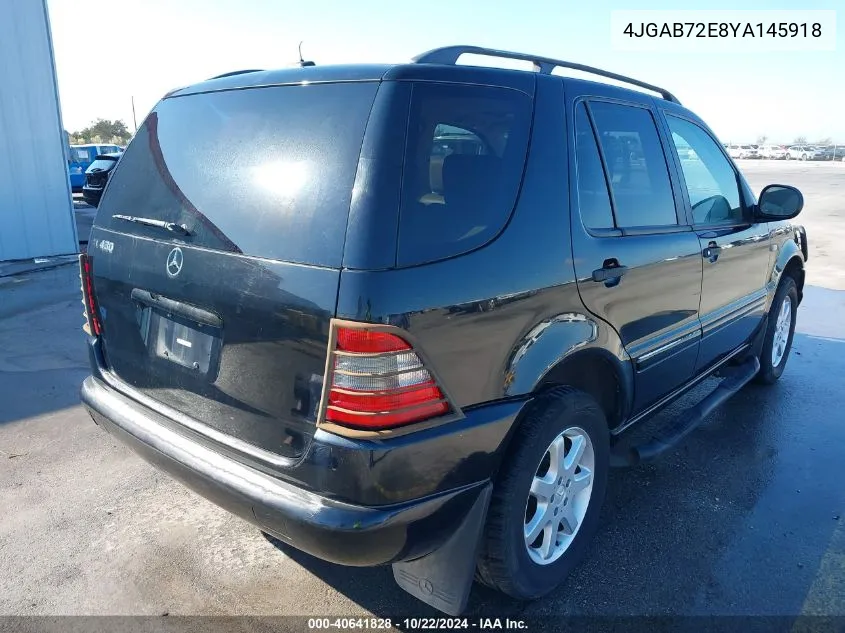 2000 Mercedes-Benz Ml 430 VIN: 4JGAB72E8YA145918 Lot: 40641828