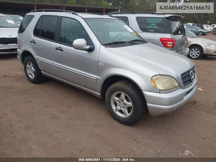 2000 Mercedes-Benz Ml 320 VIN: 4JGAB54E2YA166670 Lot: 40853851