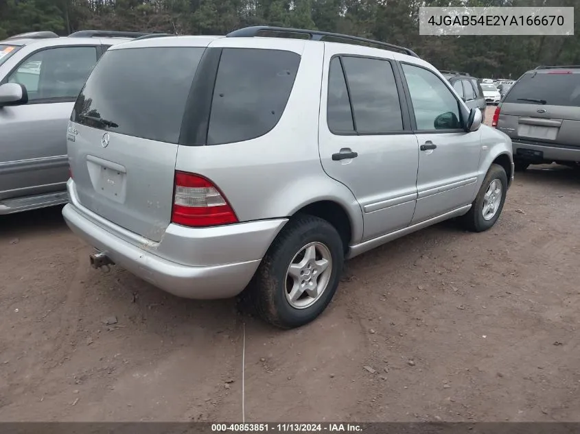 2000 Mercedes-Benz Ml 320 VIN: 4JGAB54E2YA166670 Lot: 40853851