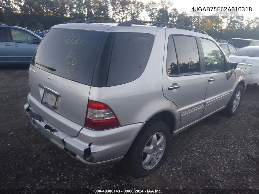 4JGAB75E62A310318 2002 Mercedes-Benz Ml 500