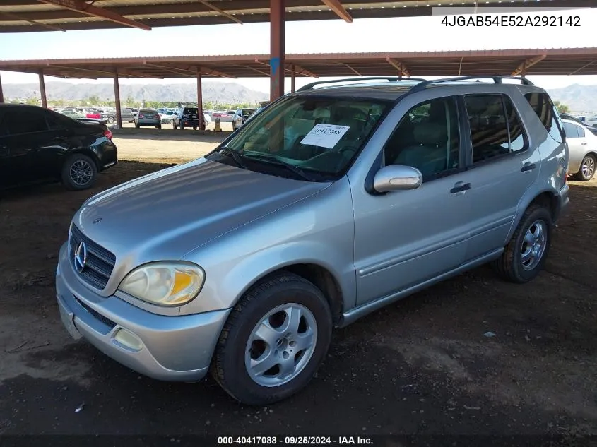 2002 Mercedes-Benz Ml 320 VIN: 4JGAB54E52A292142 Lot: 40417088