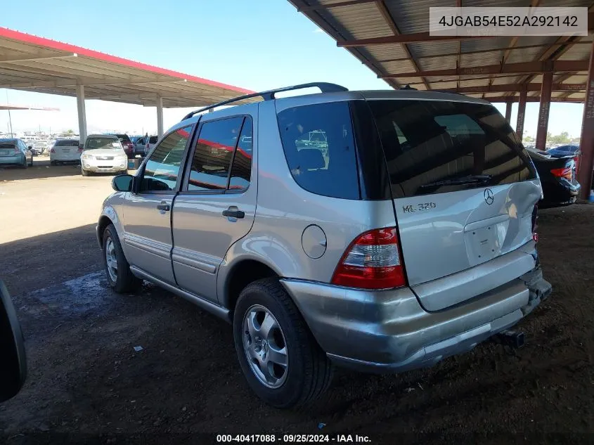 2002 Mercedes-Benz Ml 320 VIN: 4JGAB54E52A292142 Lot: 40417088