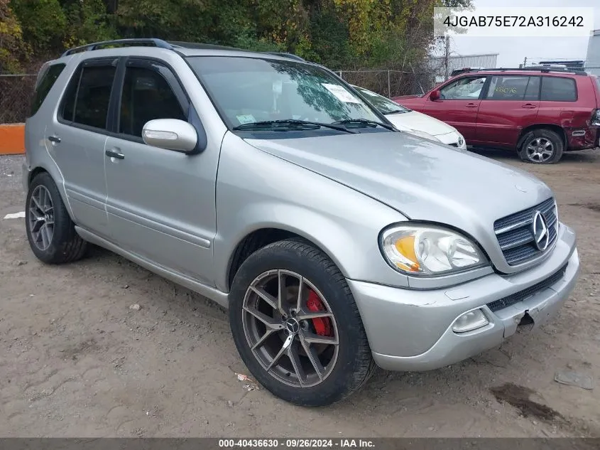 2002 Mercedes-Benz Ml 500 VIN: 4JGAB75E72A316242 Lot: 40436630