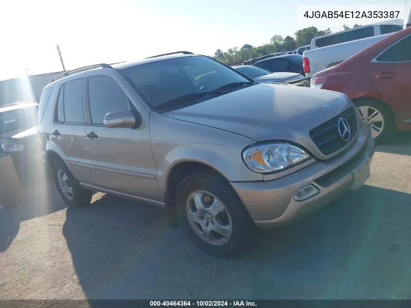 2002 Mercedes-Benz M-Class Base (A5) VIN: 4JGAB54E12A353387 Lot: 40464364