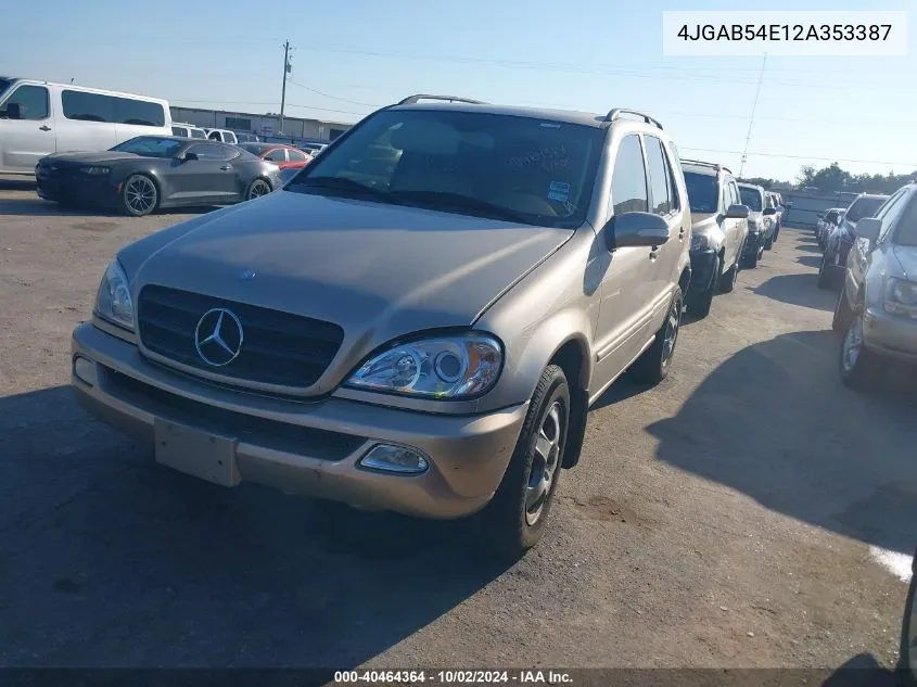 2002 Mercedes-Benz M-Class Base (A5) VIN: 4JGAB54E12A353387 Lot: 40464364