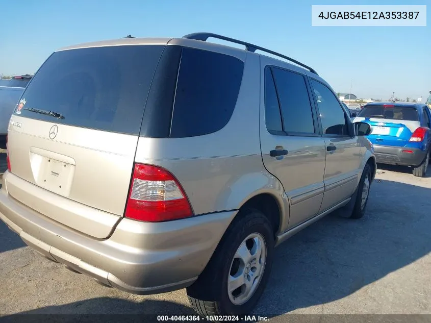 2002 Mercedes-Benz M-Class Base (A5) VIN: 4JGAB54E12A353387 Lot: 40464364