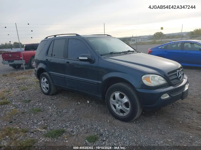 2002 Mercedes-Benz Ml 320 320 VIN: 4JGAB54E42A347244 Lot: 40538302