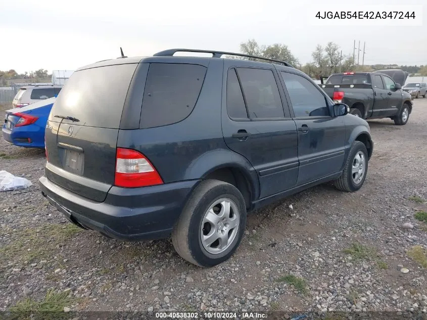 2002 Mercedes-Benz Ml 320 320 VIN: 4JGAB54E42A347244 Lot: 40538302