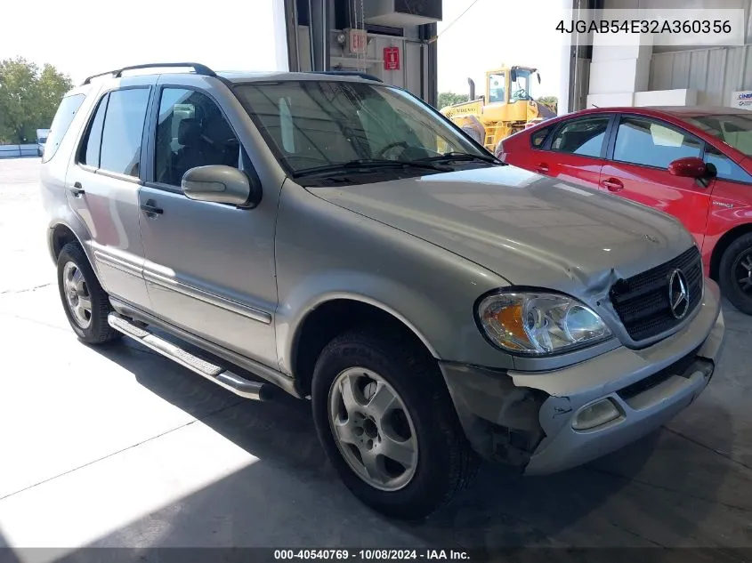 2002 Mercedes-Benz Ml 320 VIN: 4JGAB54E32A360356 Lot: 40540769