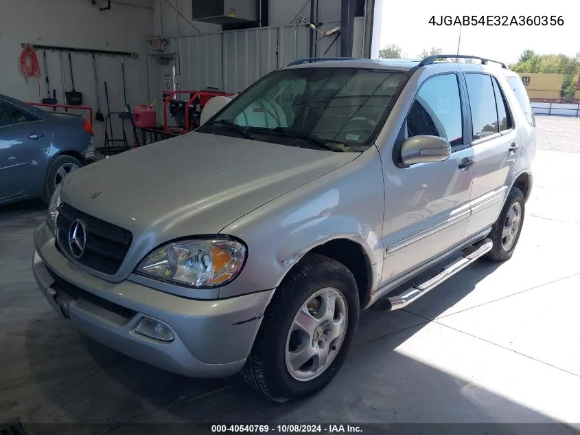 2002 Mercedes-Benz Ml 320 VIN: 4JGAB54E32A360356 Lot: 40540769