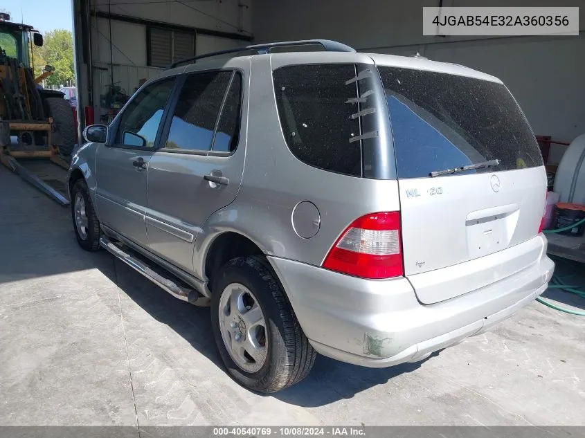 2002 Mercedes-Benz Ml 320 VIN: 4JGAB54E32A360356 Lot: 40540769