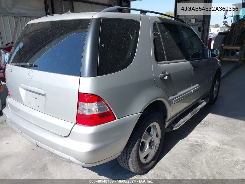 2002 Mercedes-Benz Ml 320 VIN: 4JGAB54E32A360356 Lot: 40540769