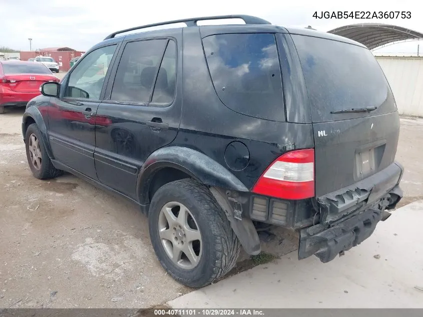 2002 Mercedes-Benz Ml 320 VIN: 4JGAB54E22A360753 Lot: 40711101