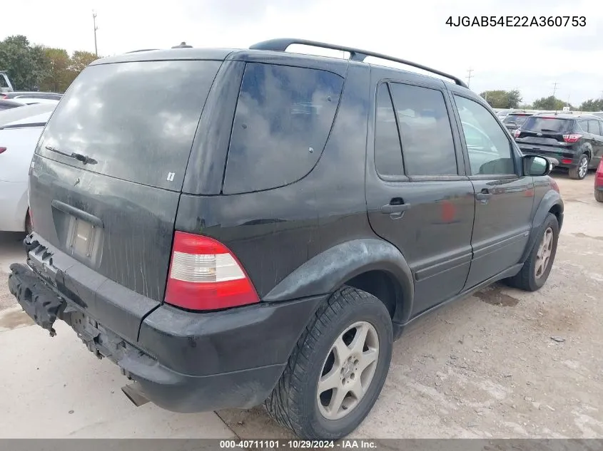 2002 Mercedes-Benz Ml 320 VIN: 4JGAB54E22A360753 Lot: 40711101