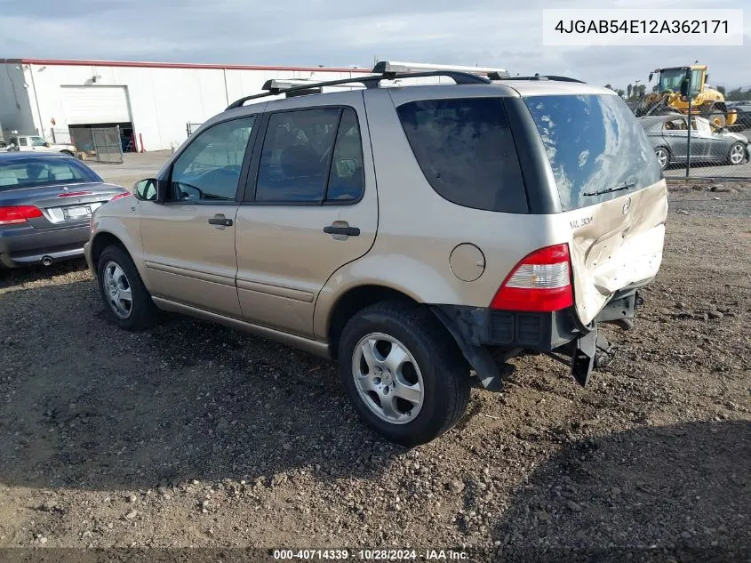 2002 Mercedes-Benz Ml 320 VIN: 4JGAB54E12A362171 Lot: 40714339