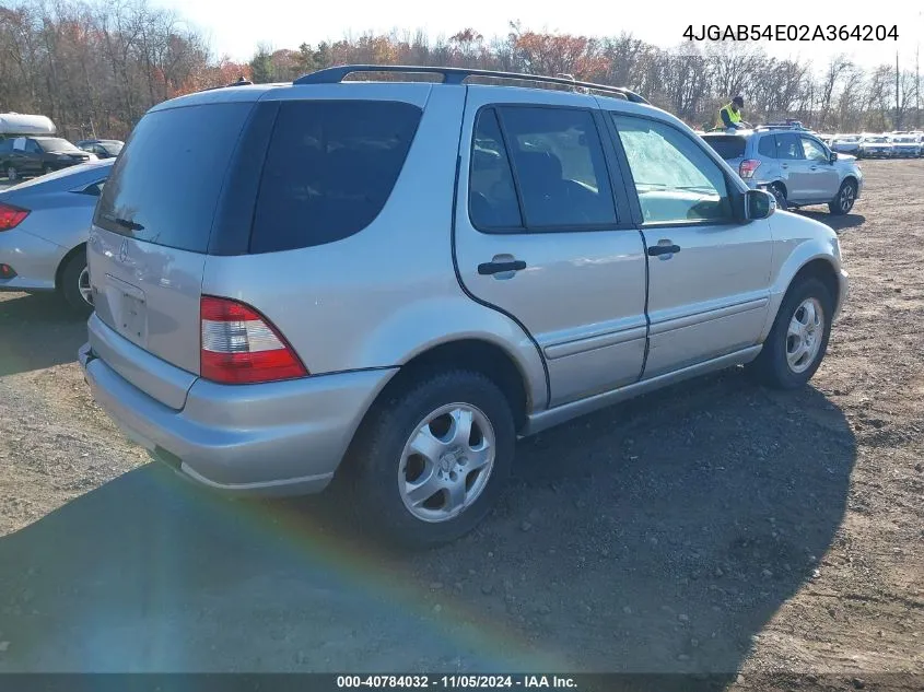 2002 Mercedes-Benz Ml 320 VIN: 4JGAB54E02A364204 Lot: 40784032