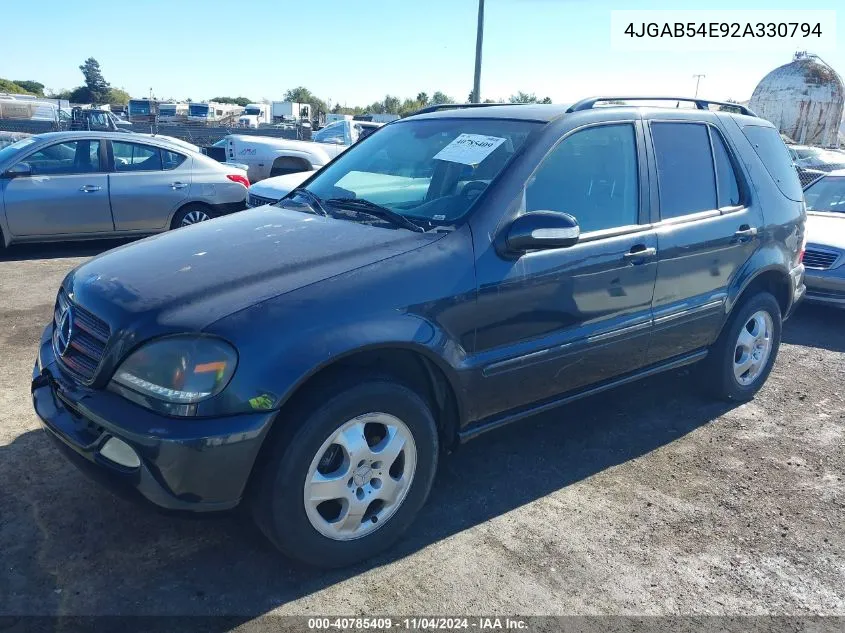 2002 Mercedes-Benz Ml 320 VIN: 4JGAB54E92A330794 Lot: 40785409