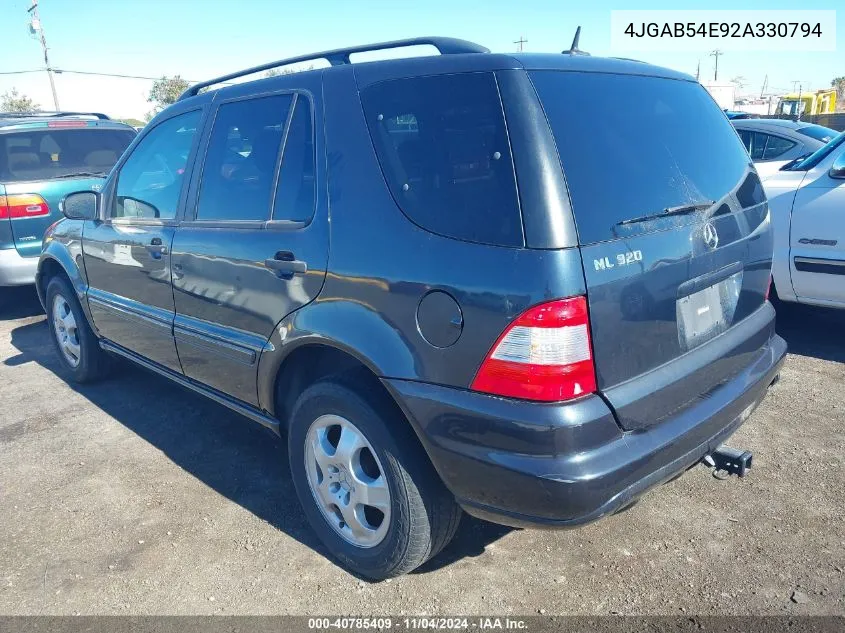 2002 Mercedes-Benz Ml 320 VIN: 4JGAB54E92A330794 Lot: 40785409