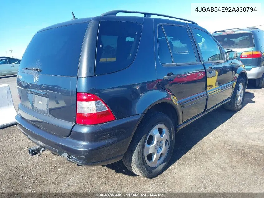 2002 Mercedes-Benz Ml 320 VIN: 4JGAB54E92A330794 Lot: 40785409