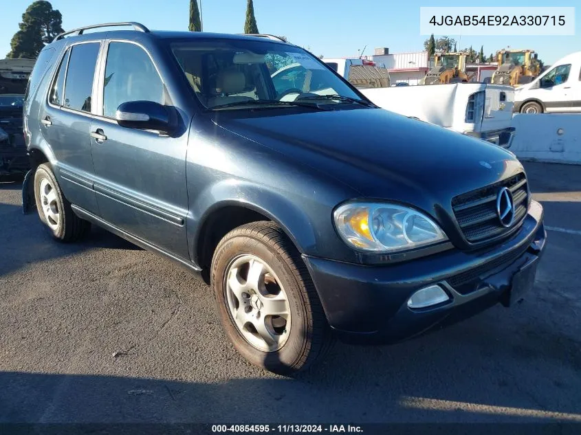 2002 Mercedes-Benz Ml 320 VIN: 4JGAB54E92A330715 Lot: 40854595