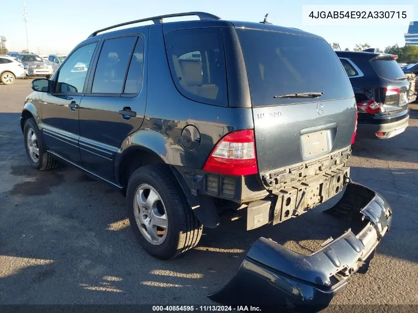 2002 Mercedes-Benz Ml 320 VIN: 4JGAB54E92A330715 Lot: 40854595