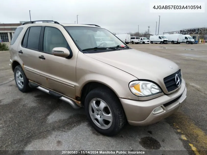 2003 Mercedes Benz Ml350 Classic VIN: 4JGAB57E03A410594 Lot: 20180583