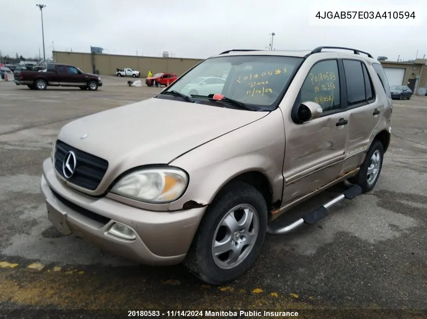 2003 Mercedes Benz Ml350 Classic VIN: 4JGAB57E03A410594 Lot: 20180583