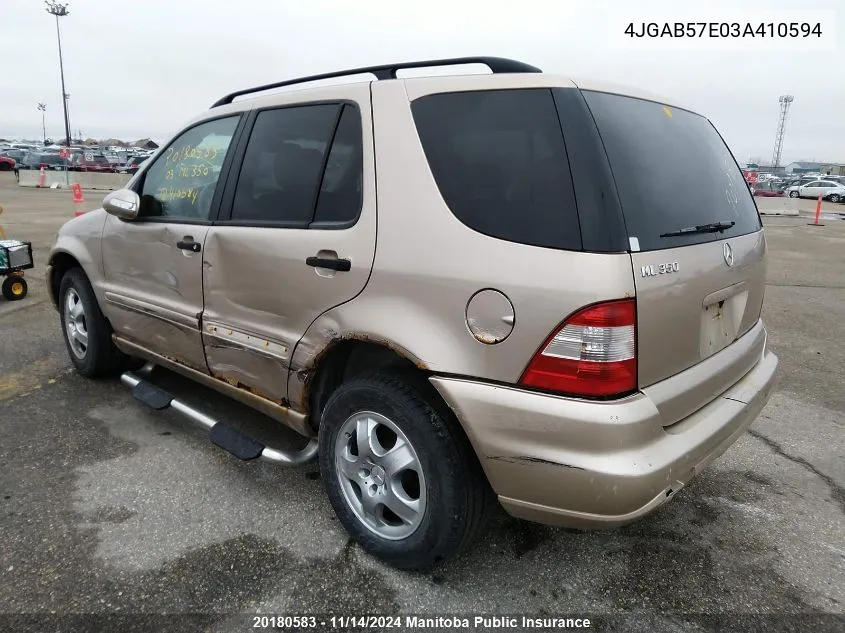 2003 Mercedes Benz Ml350 Classic VIN: 4JGAB57E03A410594 Lot: 20180583