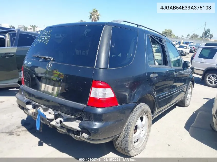 2003 Mercedes-Benz Ml 320 VIN: 4JGAB54E33A375103 Lot: 40100749