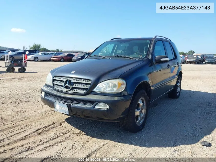 2003 Mercedes-Benz Ml 320 VIN: 4JGAB54E33A377143 Lot: 40190008