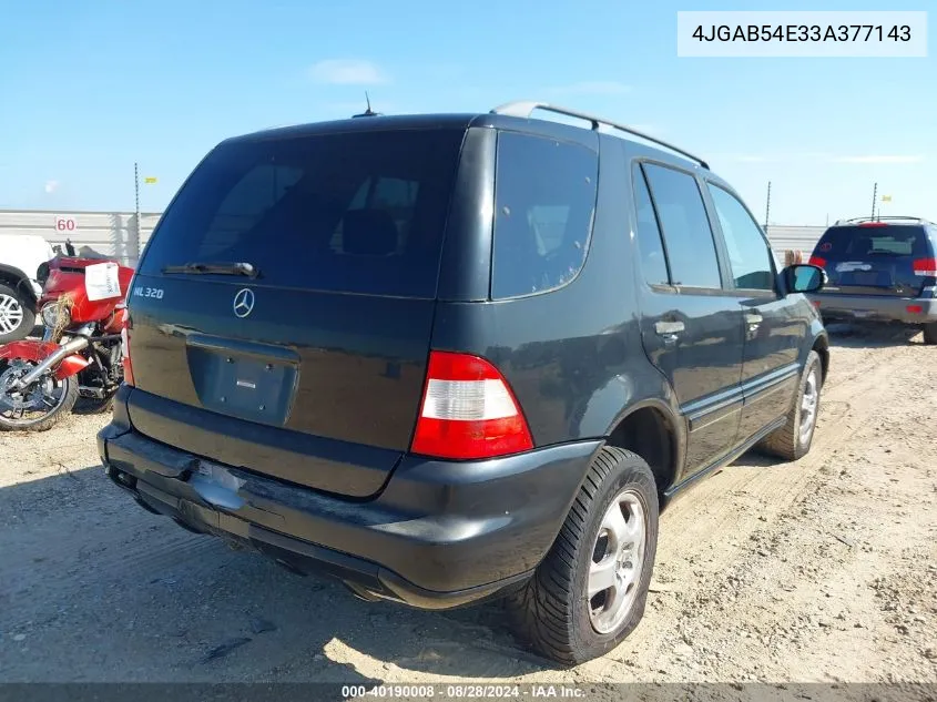 2003 Mercedes-Benz Ml 320 VIN: 4JGAB54E33A377143 Lot: 40190008