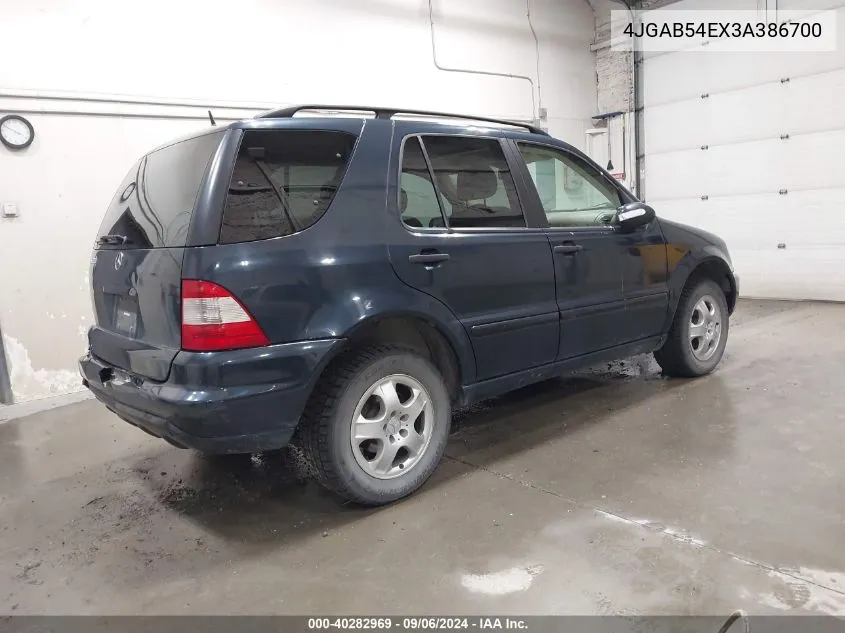 2003 Mercedes-Benz Ml 320 VIN: 4JGAB54EX3A386700 Lot: 40282969