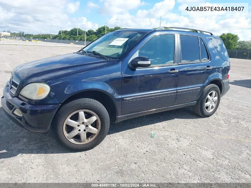 2003 Mercedes-Benz Ml 350 VIN: 4JGAB57E43A418407 Lot: 40491192