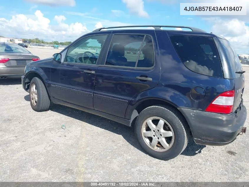 2003 Mercedes-Benz Ml 350 VIN: 4JGAB57E43A418407 Lot: 40491192