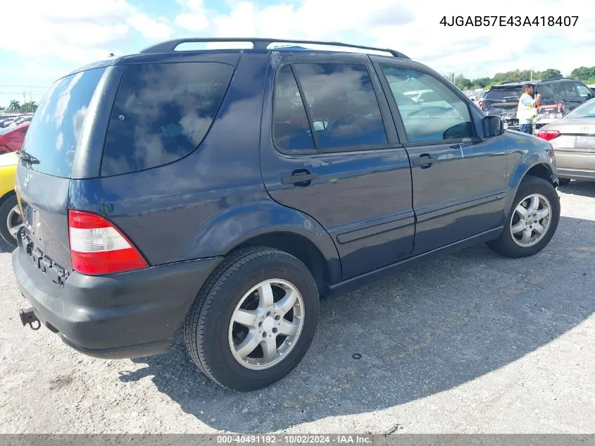 2003 Mercedes-Benz Ml 350 VIN: 4JGAB57E43A418407 Lot: 40491192