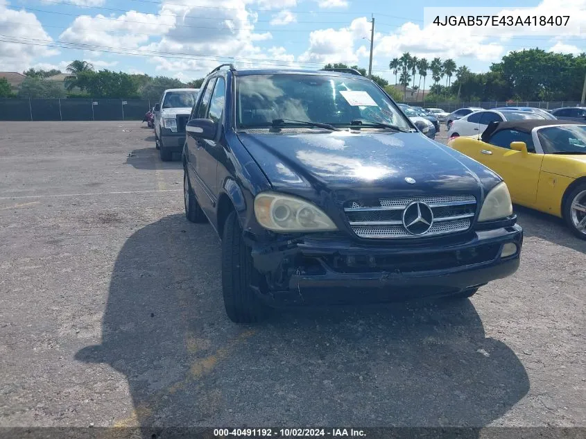 2003 Mercedes-Benz Ml 350 VIN: 4JGAB57E43A418407 Lot: 40491192