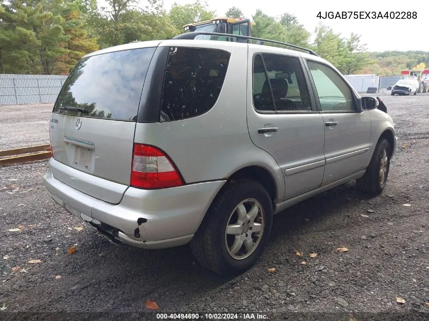 2003 Mercedes-Benz Ml 500 VIN: 4JGAB75EX3A402288 Lot: 40494690