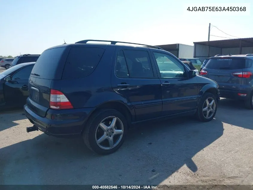 2003 Mercedes-Benz Ml 500 VIN: 4JGAB75E63A450368 Lot: 40582546