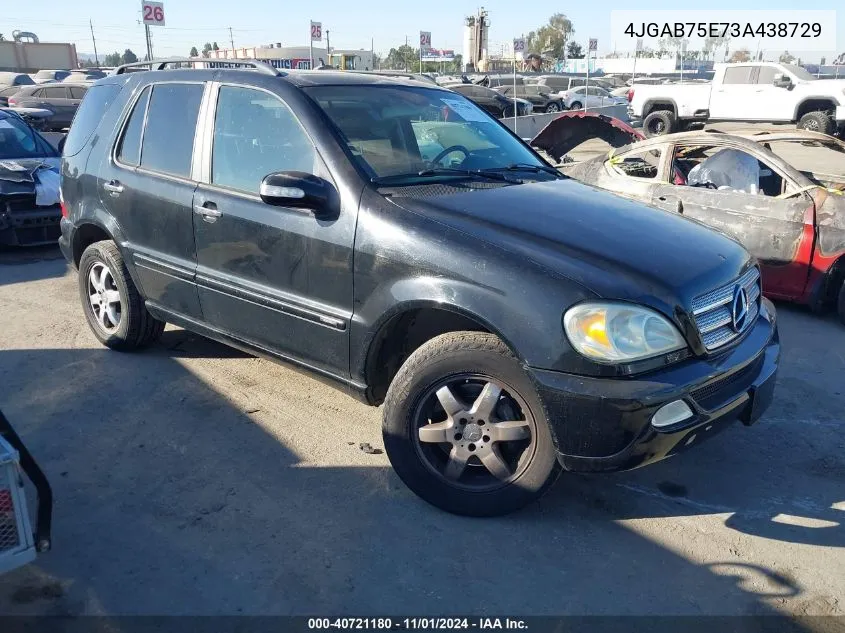 2003 Mercedes-Benz Ml 500 VIN: 4JGAB75E73A438729 Lot: 40721180