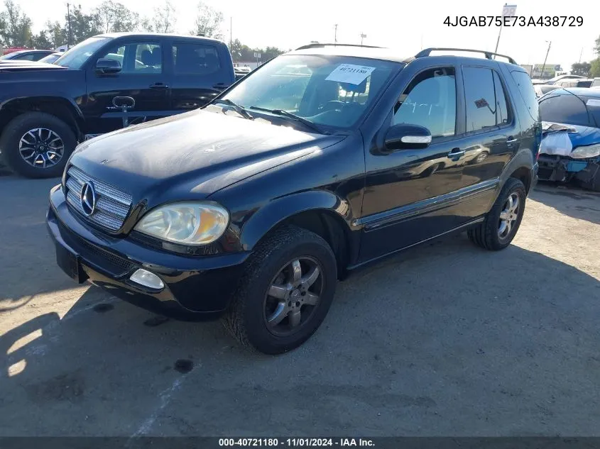 2003 Mercedes-Benz Ml 500 VIN: 4JGAB75E73A438729 Lot: 40721180