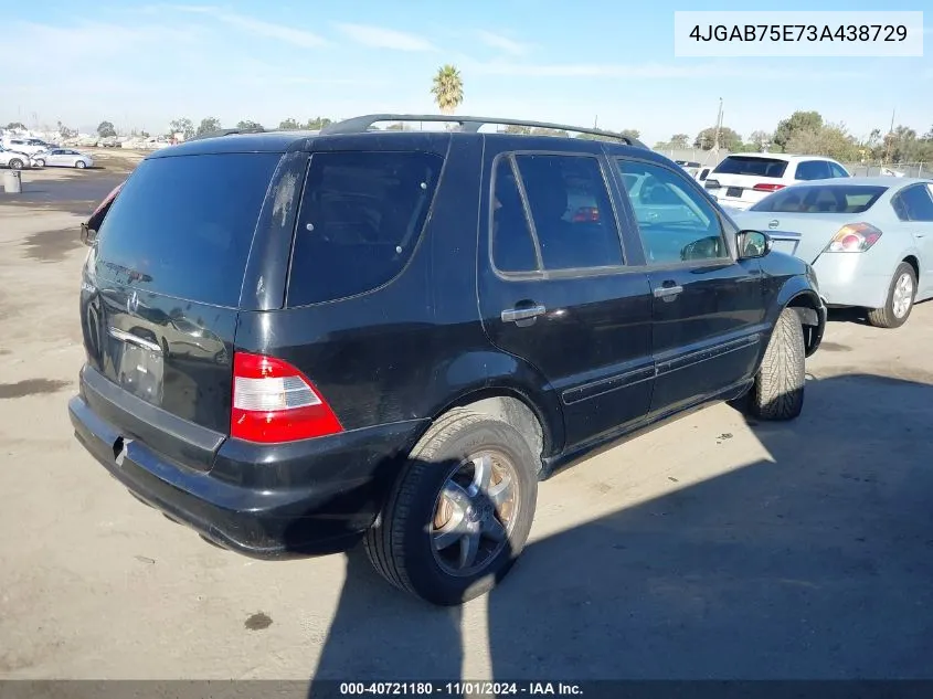 2003 Mercedes-Benz Ml 500 VIN: 4JGAB75E73A438729 Lot: 40721180