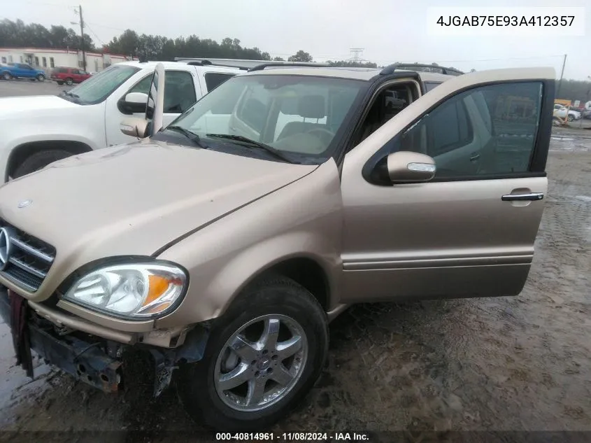 2003 Mercedes-Benz Ml 500 VIN: 4JGAB75E93A412357 Lot: 40814961